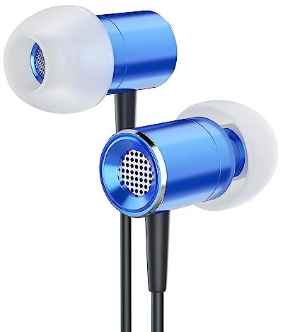 CSL - In-Ear Kopfhörer mit kraftvollem Klang, bequemem rutschfestem Sitz und 6 Silikonaufsätze, 1,2 m Kabel, effektive Dämpfung von Umgebungsgeräuschen, Blau