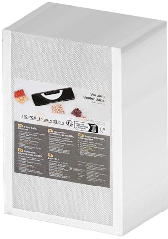 Vakuumierbeutel 100 Beutel 15x25cm, Profi Vakuumierfolie Vakuumbeutel für Vakuumierer & Lebensmittel Lagerung & Sous Vide Geeignet, Gefrierbeutel BPA-frei & Reißfest