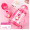 FASHION YO Lotso Bouteille d'eau réutilisable pour enfants en polypropylène avec deux couvercles, anti-fuite, avec couvercle à paille, sans BPA (Lotso) - Rose - 520 ml