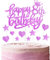 11pcs Happy 8th Birthday Cake Toppers - Hot Pink Glitter Heart Stars for Girls' 8th Birthday Cake Decorations