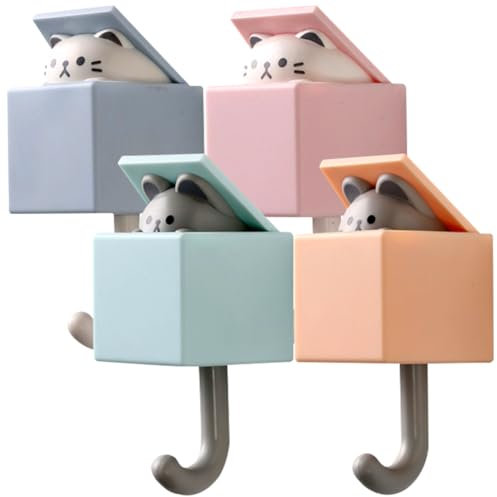 Crochet Adhésif 4 Pièces Crochet Adhésif Animal Cat Hook Crochets Auto Adhésifs Crochet De Clé De Chat Mignon Crochet Porte Serviette Adhésif Pour Robe, Manteau, Serviette, Clés, Sacs, Chapeaux