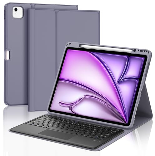 IVEOPPE Teclado para iPad Air 13 Pulgadas (M3 2025/M2 2024) con Touchpad, Funda Cover Teclado Trackpad Español Ñ Bluetooth Desmontable para iPad Air 13 2024/2025, Púrpura Lavanda