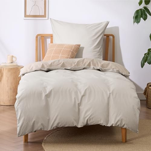 BEDSURE Bettwäsche 135x200 Baumwolle Beige Khaki Taupe - Bettwäsche-Sets 135 x 200 cm Wendebettwäsche 2teilig mit Kissenbezug 80x80 cm, Oeko-TEX Zweifarbiger Bettbezug mit Reißverschluss