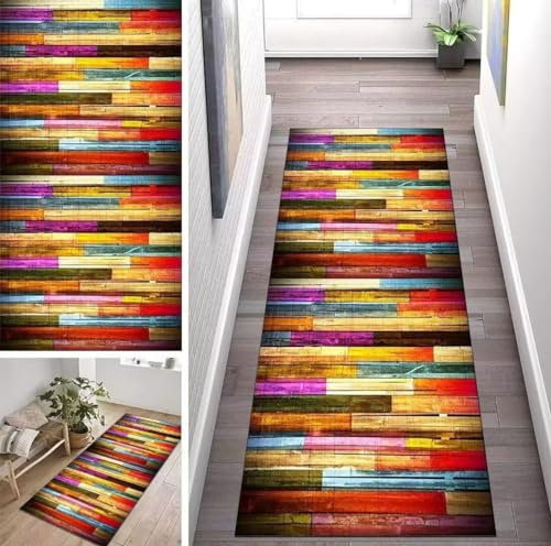 ZUZEKU Abstrakte Läufer Flur Küche Waschbar rutschfest 60X150cm Vintage Bunt Lang Küchenteppich Flurteppich Teppich Fur Korridor Wohnzimmer Schlafzimmer Meterware Anpassbar
