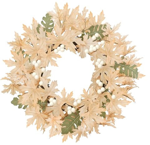 Miaikoe Fall Wreaths for Front Door,18 Inch Farmhouse Articifical Wreath for Porch Home Decor Table Centerpiece Thanksgiving Halloween Indoor Decorations 45cm (White&Green)