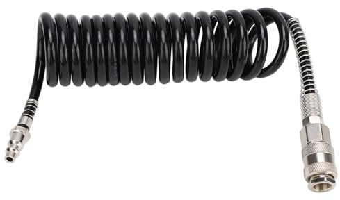 Recoil Air Hose, 3 Meters Recoil Air Hose Black Reinforced Abrasion Resistant Inflator Extension Tube with Bend Restrictor for Air Compressor