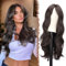 FESHFEN Lange Perücken mit Pony, Mittelbraun Geschichtete Perücke für Damen Frauen Natürliche Synthetik haare Perucken für Tägliche Party Cosplay, 65 cm