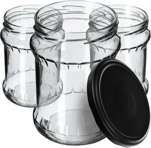 KADAX Bocaux de 500 ml, Pots en Verre avec Couvercle Hermétique de 82mm pour la Conservation des Aliments, Idéals pour Confitures et Miel (Noir Mat, Lot de 48)