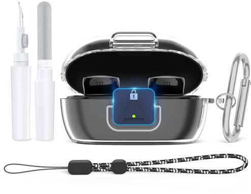 Secure Lock Case for New Bose QuietComfort Earbuds Case(2024), Clear TPU Shockproof Protective Cover for Bose QuietComfort Earbuds 2024 with Cleaning Kit& Keychain&Lanyard (Clear)