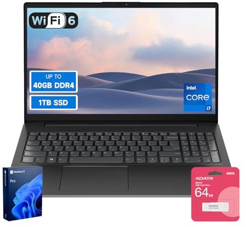 Lenovo V15 Hochleistungs-Business-Laptop, 39,6 cm (15,6 Zoll) FHD-Display, Intel 10-Core i7-13620H der 13. Generation, 40 GB RAM, 2 TB SSD, Webcam, HDMI, Wi-Fi 6, Windows 11 Pro, Bundle mit ADATA 64