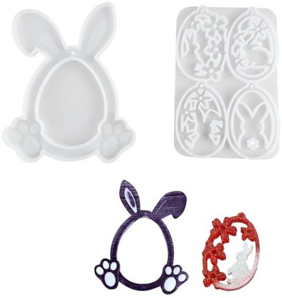 Oykrueats 2 Stück Gipsformen zum Gießen Ostern Hase,Silikonform Frühling Zum Gießen Osterhase Eier für Osterdeko,Gießformen Silikon Frühling Ostern Hase,Silikonform Osterhase Anhänger Eier Kaninchen
