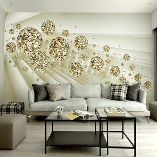 Cubic Space Golden Orb 3D Wallpaper Feature Office Living Room Sofa Bedroom TV Background Wall Decoration-300cm×210cm