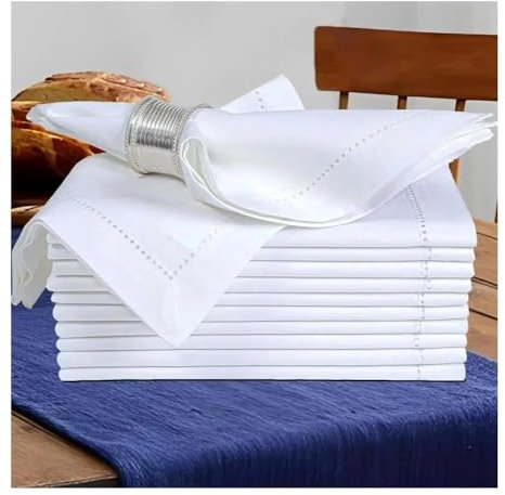 6 Stück Leinenservietten, weiße Tischservietten, Baumwoll-Leinenstoff (weiß, 50 x 50 cm)