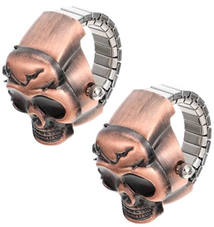 minkissy 2Stücke Flip Open Ring Uhr Retro Schädel mit Verstellbarem Design Einzigartiger Ghost Ring Uhr für Stilvolle Fingerdekoration Präzise Quarzbewegung