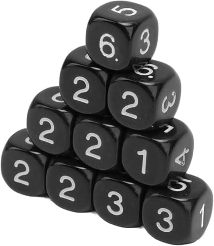 6-seitige Zahlenwürfel, runde Ecken, polyedrische Würfel, polyedrisches Rollenspiel für Zahlenunterricht, Brettspiele, Tischspiele, Rollenspiele, Schwarz, 20 Stück (16 mm)