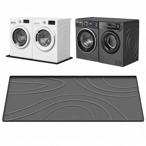 Washing Machine Drain Pan Silicone mat – 54x26.5 Inch Waterproof Washer Drip Tray, Anti-Vibration Soft Mat for Under Dryer or Washer, Floor Leak Protector for Laundry Room (Gray, 53.5*26.8)