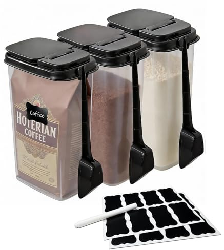 MiraFure 3-Pack Coffee Storage Containers with Scoop – Fit 12 oz Bags, Bag-in Design for Whole Beans & Ground Coffee – Translucent Stackable Canisters for Coffee, Tea, Sugar, Flour, Cereal – 51 oz