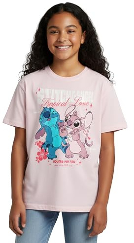 Disney Lilo & Stitch T-Shirt für Mädchen - Tropical Love Oberteil Kinder Shirt kurzärmlig Rosa