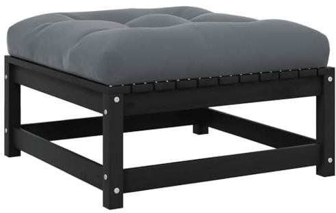 HETFTJN Garten-Fußhocker Schwarz 70x70x30 cm aus massiver Kiefer mit 8 cm Sitzkissen Anthrazit Modernes Design Robust und Modular für Balkon Terrasse und Lounge