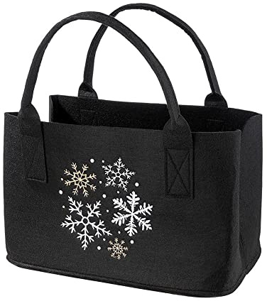 Steinnacher Gilde Handwerk Filztasche schwarz Schneeflocke weiß/grau/gold bestickt 40x 26 x 25cm