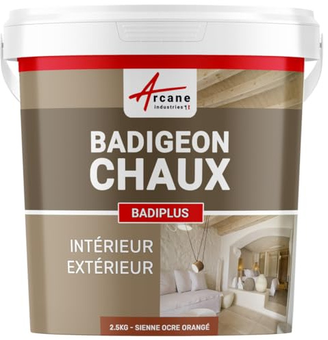 Badigeon Chaux Mur Intérieur, Façade Extérieure 2.5 kg Sienne - Ocre Orangé | Finition Mate Minérale, Microporeux, Laisse Respirer, Murs, Façade, Ciment, Pierre, Intérieur Extérieur - Arcane Industries