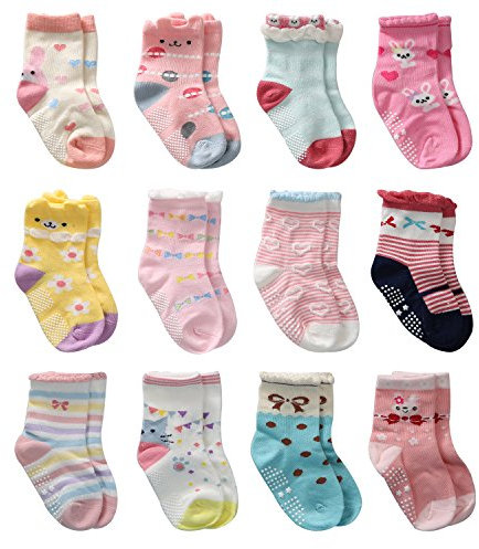 Cottock Kleinkind Mädchen Rutschfeste Socken Nette Baumwolle mit Griffen, Baby Mädchen Anti-Rutsch-Socken , 1-3 Jahre, 12 Paar