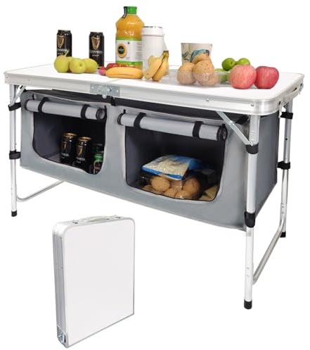 Camp Field Camping Folding Aluminum Table with Adjustable Legs,Outdoor Picnic Foldable Table for Travel Beach, Backyards, BBQ, Party and Gift... (White)