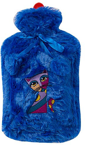 Biggdesign Wärmflasche mit waschbarem und weichem Plüschbezug, Bettflasche für Kinder und Erwachsene, 2L (Blau)