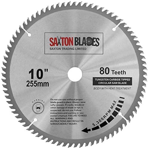Saxton TCT Kreissägeblatt für Holz, 255 mm x 80 T x 25,4 mm Bohrung, passend für Evolution Rage Sägen