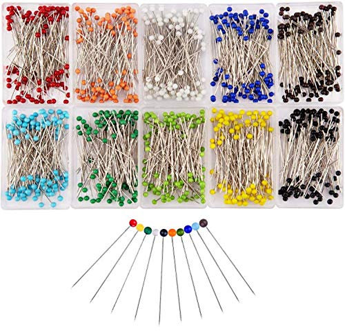 Glaskopfnadeln, 1000 Stück Stecknadeln mit Kopf, Buntkopf Stecknadeln, Multicolor Perlen Nadeln, Edelstahl Stecknadeln Glaskopfstecknadeln für Basteln Nähen Säumen Craft,Jewelry Komponenten Dekoration
