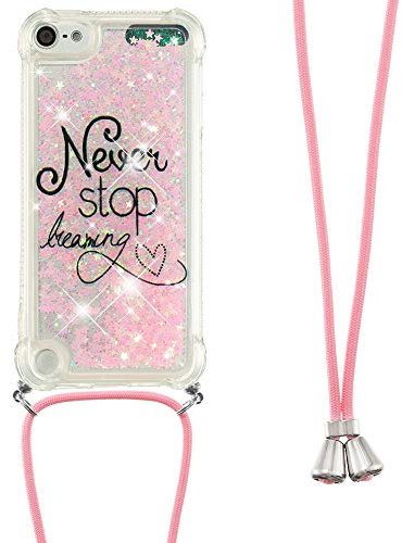 Handykette Handyhülle für iPod Touch 5 / 6 / 7 Hülle,Glitzer Quicksand kreatives Fließende Flüssigkeit schwimmt Silikon Case mit Umhängeband Handykordel Band Kette für iPod Touch 5,YB GS Dream