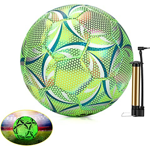 Wikay Reflektierender Fußball Im Dunkeln Leuchtender Fußball Größe 5 Trainingsfußball Keine Batterie Erforderlich Fluoreszierende Materialien Offizielle Größe Und Gewicht für Kinder Erwachsene (Grün)
