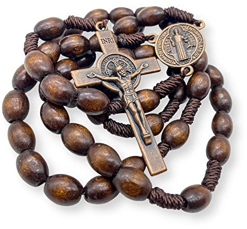 Nazareth Store Catholic Rosary Rope with Bronze Cross Plating, Large, Bronze, Zinc, Rope, No Gemstone