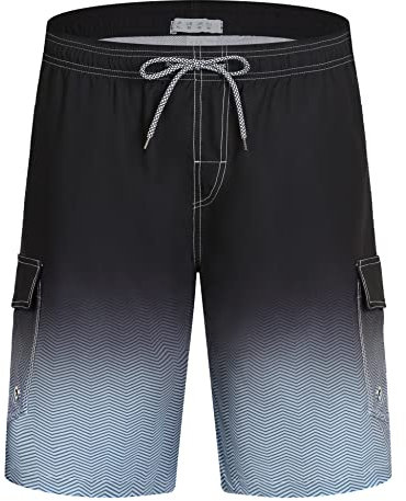 APTRO Herren Badehose Lang Schnelltrocknend Boardshorts Sommer Badeshorts Urlaub Freizeit Short mit Innenhose Cargo Schwarz MK181 L
