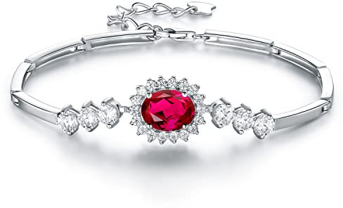 JIANGXIN 925 Sterling Silber Armbänder Damen Verstellbar Funkeln Birthstone Prinzessin Diana Armband Frauen Schmuck Geschenke für Mama Frau Mädchen (Kreierter Rubin)