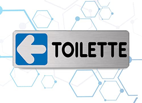 Nitek Targa toilette verso sinistra in Alluminio Satinato 150mm x 50mm -Targhette Autoadesive|Stickers, Klebeetikett| Impermeabili Lavabili, pub, bar