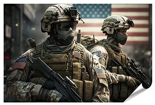 islandburner XXL Bild Poster Us Army Soldaten Waffe Vereinigte Staaten Flagge Zwei Us Army Soldaten tragen Wa Premium Bilder Fotodruck IVCE-PKL