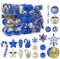 Alupssuc 128 Teiliges Weihnachtskugel-Ornament-Set, Bruchsichere Christbaumschmuckkugeln, Weihnachtsblumen, Bänder, Baumspitze für Weihnachtsbaum, Feiertage, Hochzeitsfeiern mit Haken, Blau & Gold