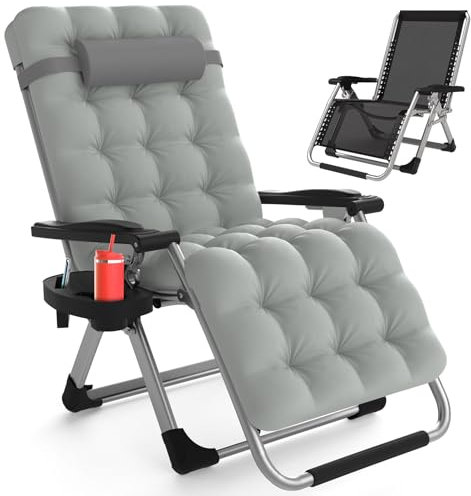 Slendor Zero Gravity Chaise longue inclinable avec serrure améliorée et coussin amovible, chaise de camping inclinable avec plateau porte-gobelet et appuie-tête, chaises de terrasse pliantes pour