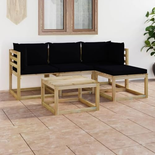 BUKSCYJS GartenmöBel Set,Gartentisch Ausziehbar,Sonnenliege5-Tlg. Garten-Lounge-Set Mit Schwarzen Kissengeeignet FüR Garten, Terrasse, Wohnzimmer, BüRo, Outdoor