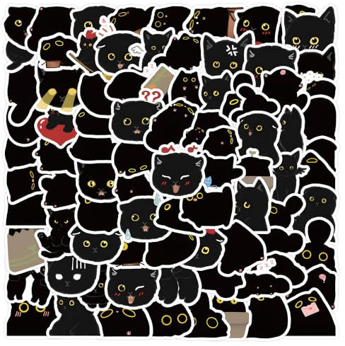 100pcs Cute Black Cat Stickers Kawaii Small Stickers Decorative Masking Stickers for Personalize Laptop Scrapbook Daily Planner