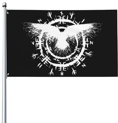 150 x 90 cm (5 x 3 Fuß) Wikingerkreis Rune Symbol Rabe skandinavische Flagge für Haus Rasen hängende Dekoration Hofbanner Urlaub Willkommen Flaggen mit 2 Metallösen, für drinnen und draußen