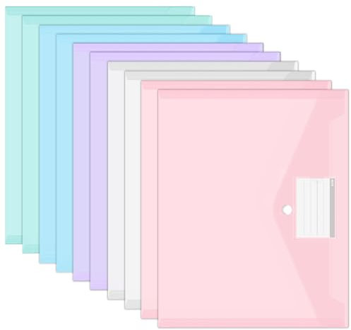 10 Stück Dokumententasche A4, Wasserdichte Dokumentenmappe, Sammelmappen A4 mit Etikettentasche, Bunte Mappen für Dokumente Organisieren, Bürobedarf, Hausaufgaben
