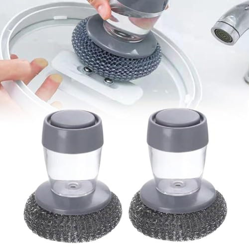 Multifunctional Pressing Cleaning Brush, 2024 New Soap Press Dispensing Brush, Scrubber Metal wit Brush, Dish Sponge