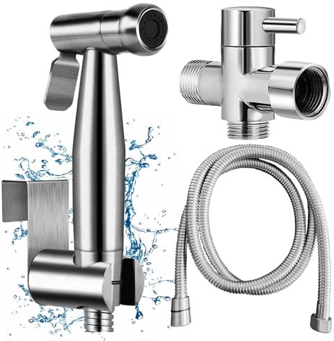 Yunlism Handheld Bidet Sprayer for Toilet, Brass Leak Free T-Valve & Adjustable Water Pressure, Stainless Steel Sprayer Attachment for Potty Toilet Hygiene, Bathing Pets, Feminine Hygiene etc