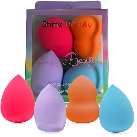 G4GADGET 4 PCS Assorted Makeup Sponges, Multi-Colored Non-Latex Foundation Applicators for Cream, Powder, and Liquid Makeup, Reusable & Easy to Clean, Wet and Dry Use