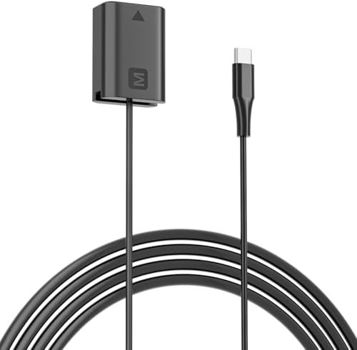 F1TP USB-C PD to NP-FW50 ZV-E10 Dummy Battery Continuous Power Adapter for Sony ZV-E10, A3000, A5000, A5100, A6000, A6100, A6300, A6400, A6500, A7, A7II, A7S, A7SII, RX10 II IV Cameras