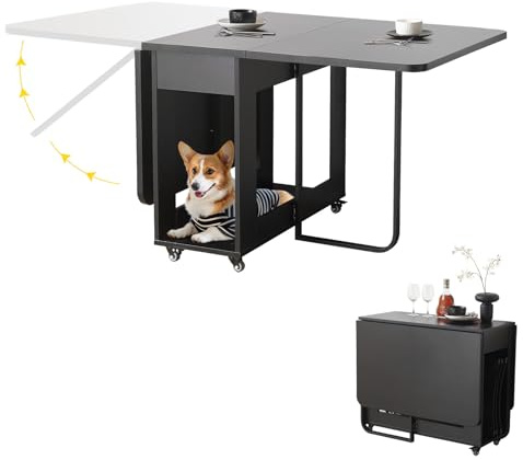 VASTATIO Folding Dining Room Table with Two Drawers for 4/6 with Space Saving Drop Leaf Table,Lockable Wheels & Storage, Heavy Duty Plywood Top 300lb, Convertible Desk for Apartments/RV/Home Office
