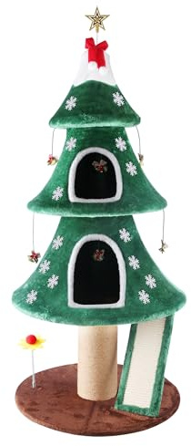 Goldshire 134.6 cm Weihnachten Kratzbaum Katzenturm mit 2 Höhlen & Sisal Kratzbäumen für Innen Weihnachtsbaum Design Katzen Möbel mit Spielzeug Aktivitätszentrum Spielhaus für Kätzchen