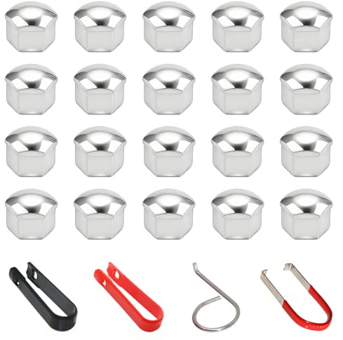 Xynovate 20 Stücke Radschraubenkappen, Universal 19mm Kunststoff Nut Radmuttern, Schraubenabdeckung Auto Radkappen, mit Entfernungswerkzeugsatz für Autos (Silber)